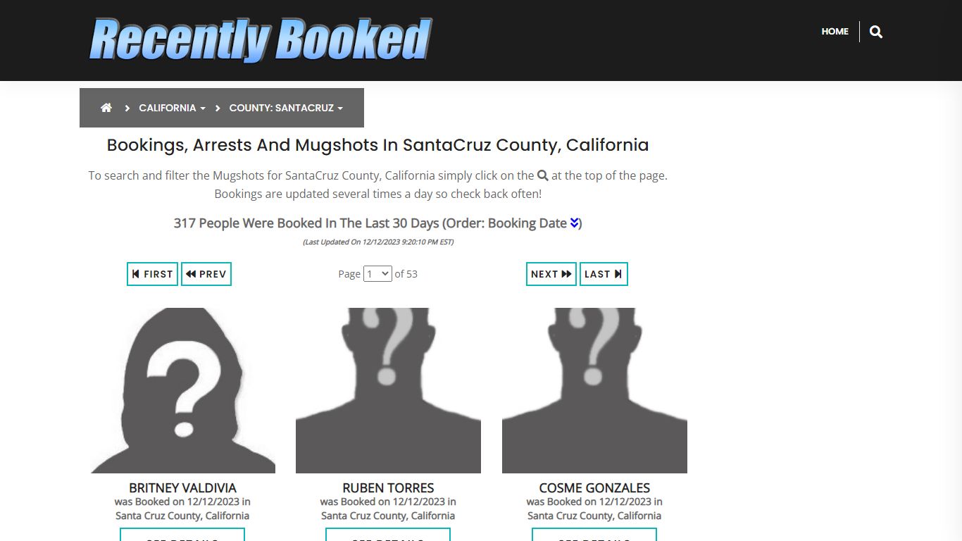 Bookings, Arrests and Mugshots in SantaCruz County, California
